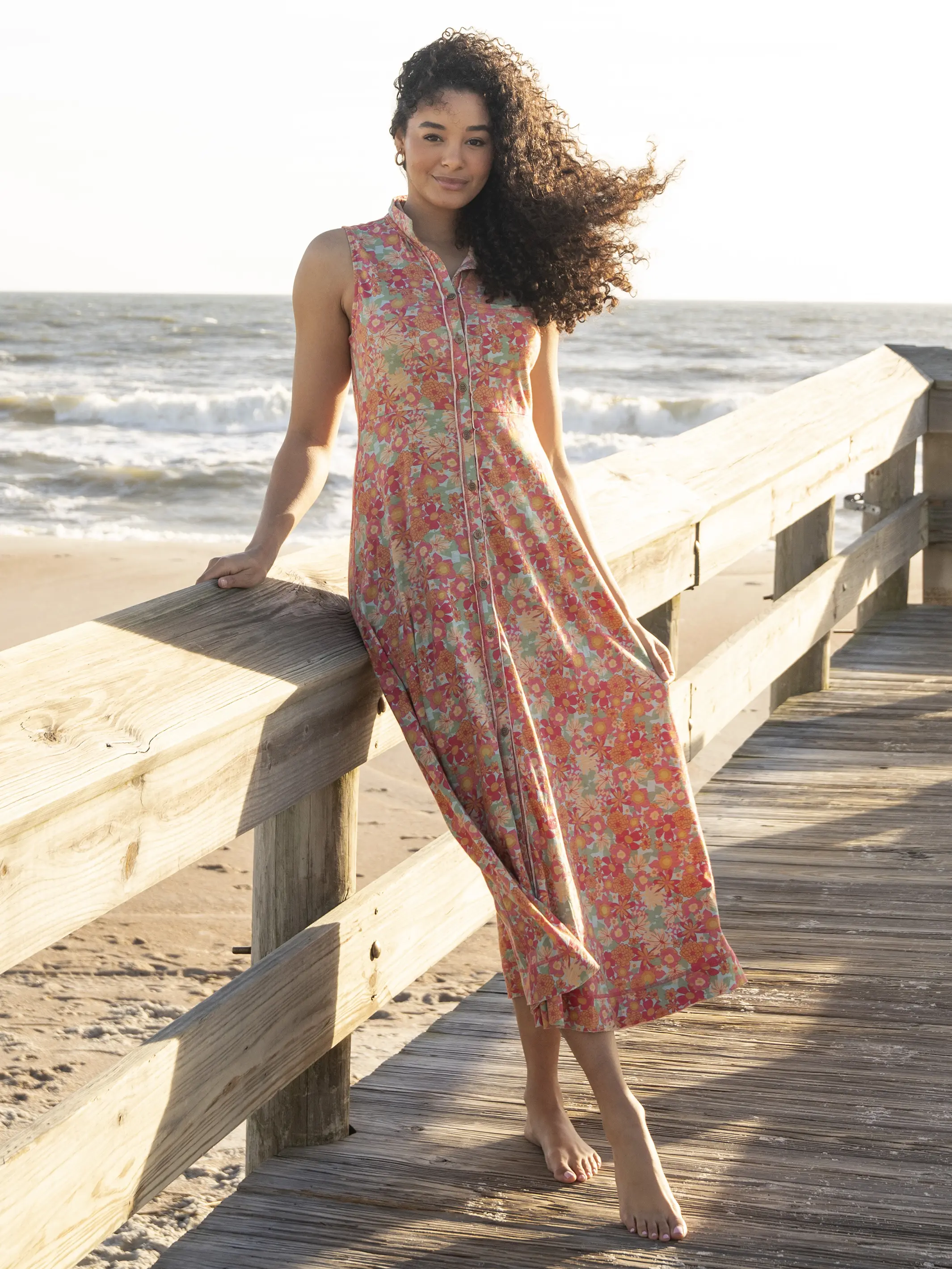 Lauren Cotton Sleeveless Maxi Dress - Pink Red Floral