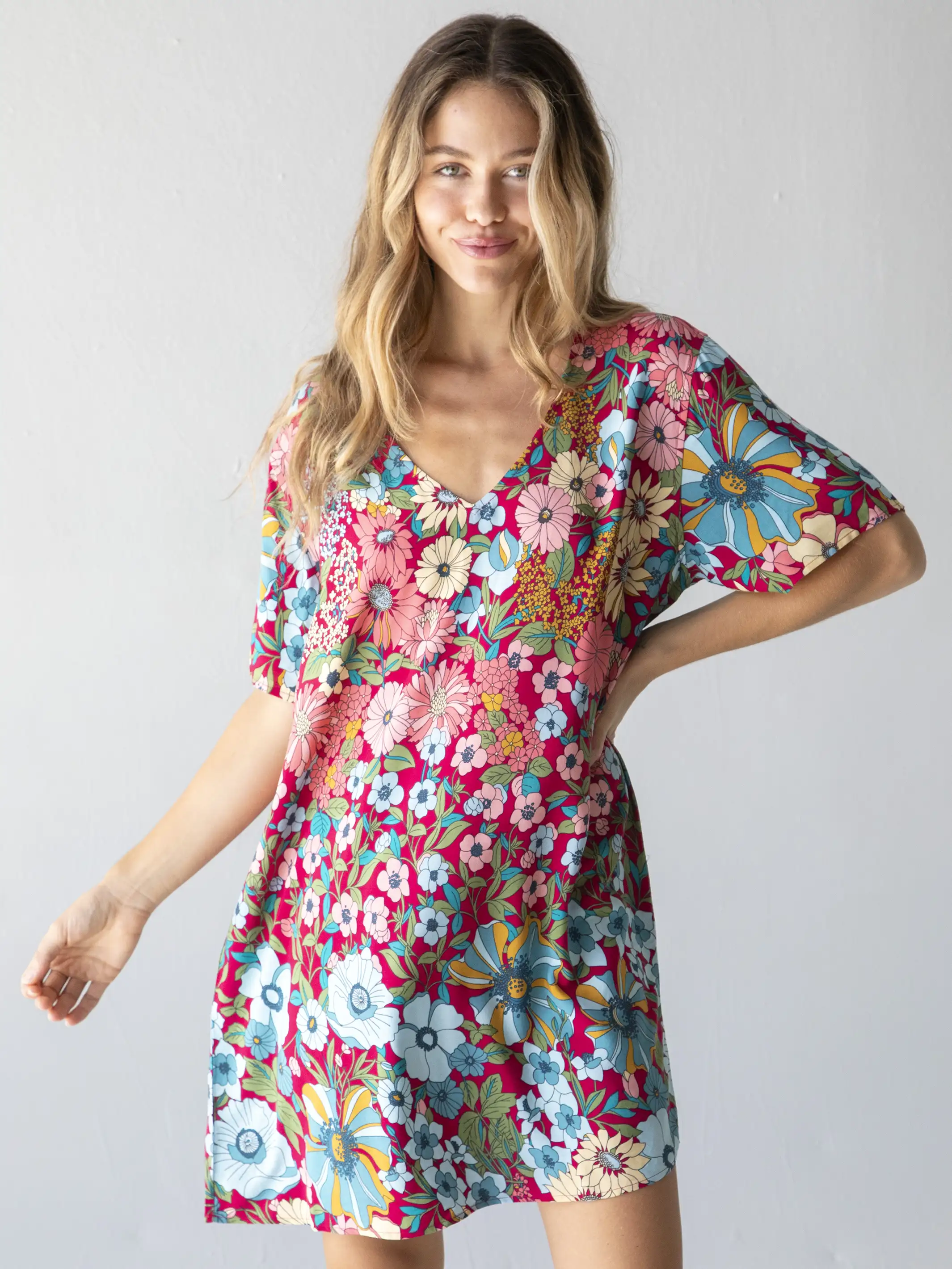 Claire Dress - Blue Red Floral