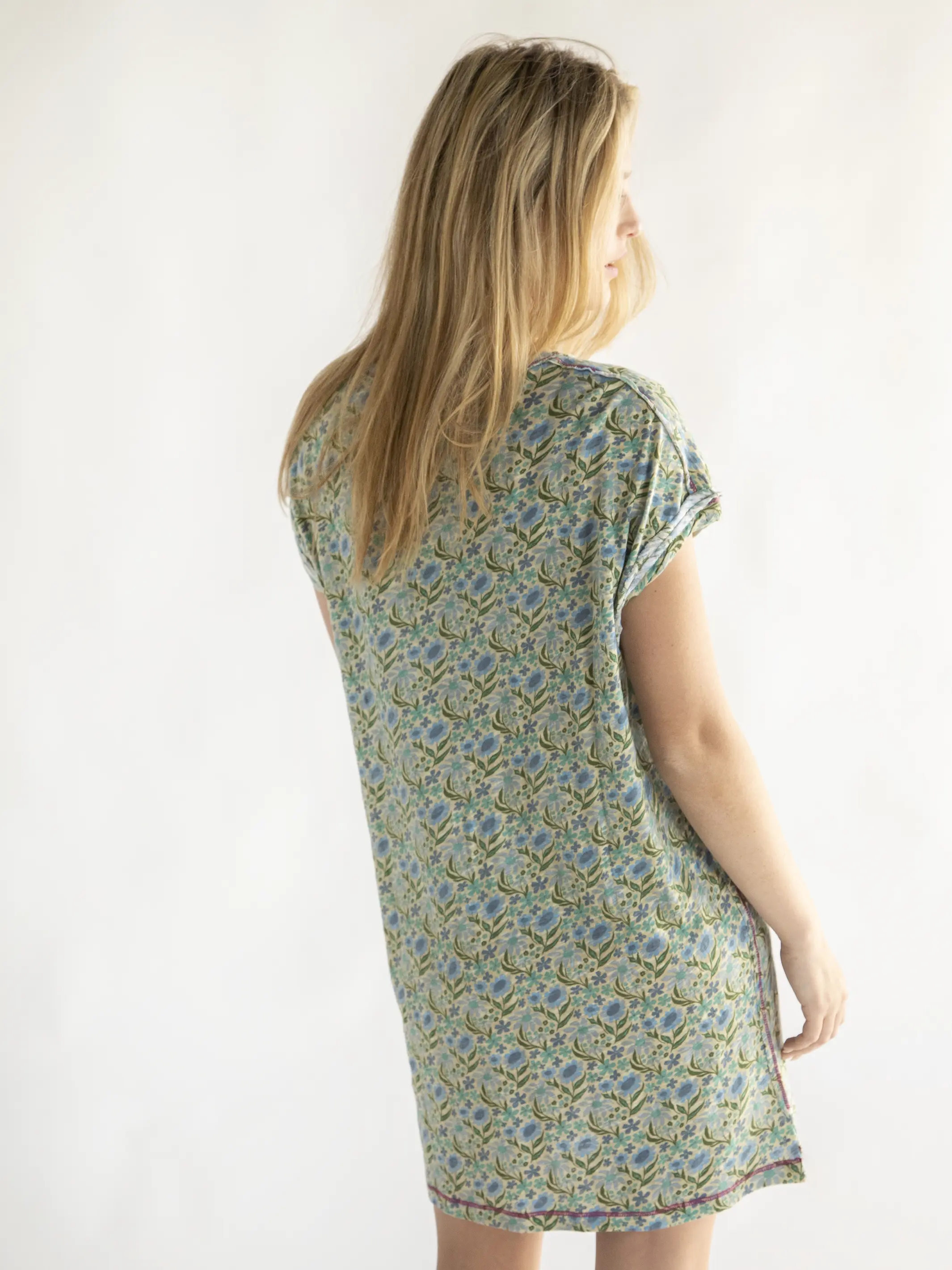 Frankie Cotton Tee Dress - Blue Floral
