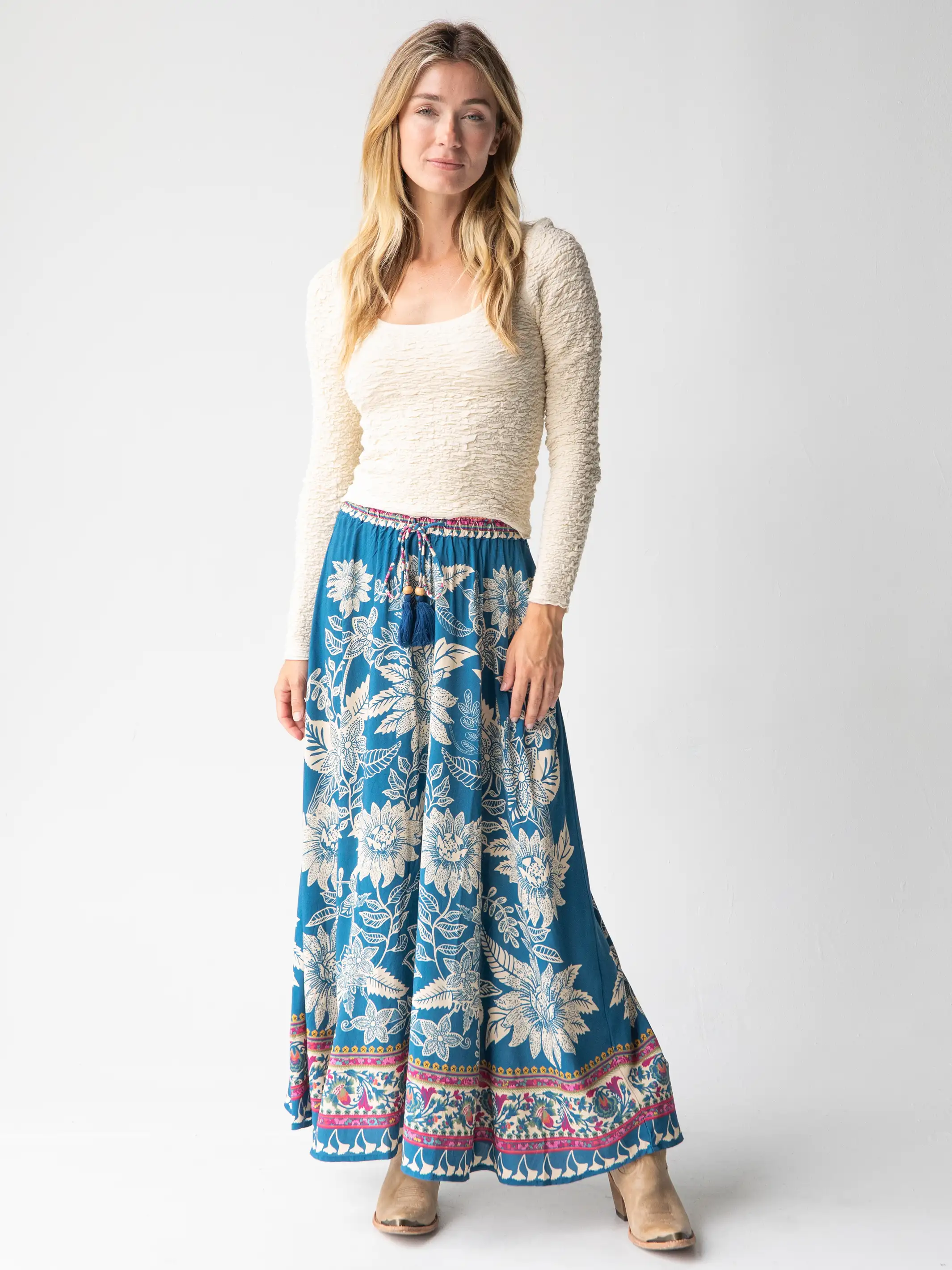 Milena Skirt - Blue Pink Border