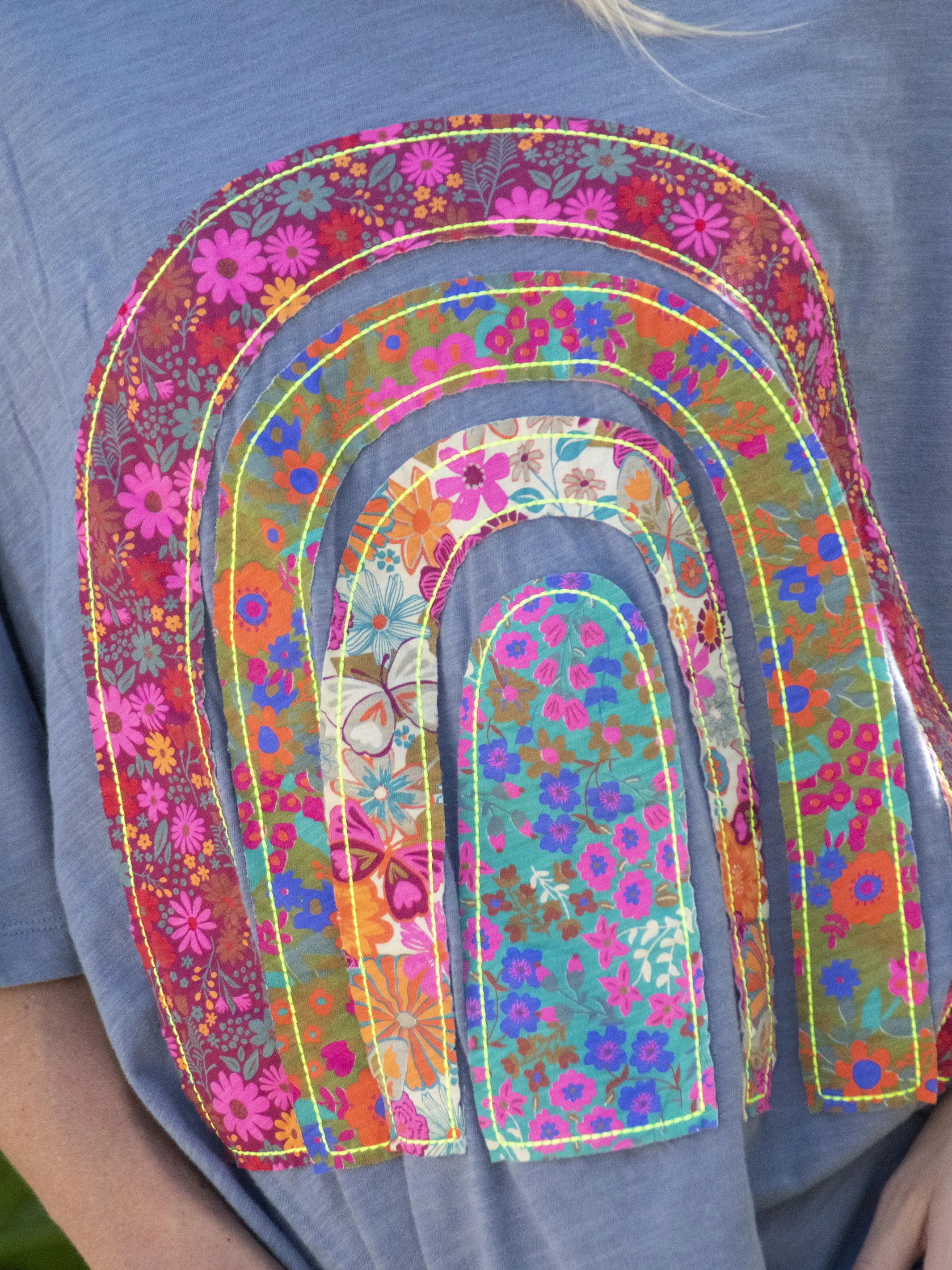 Oversized Cotton Applique Tee - Blue Rainbow