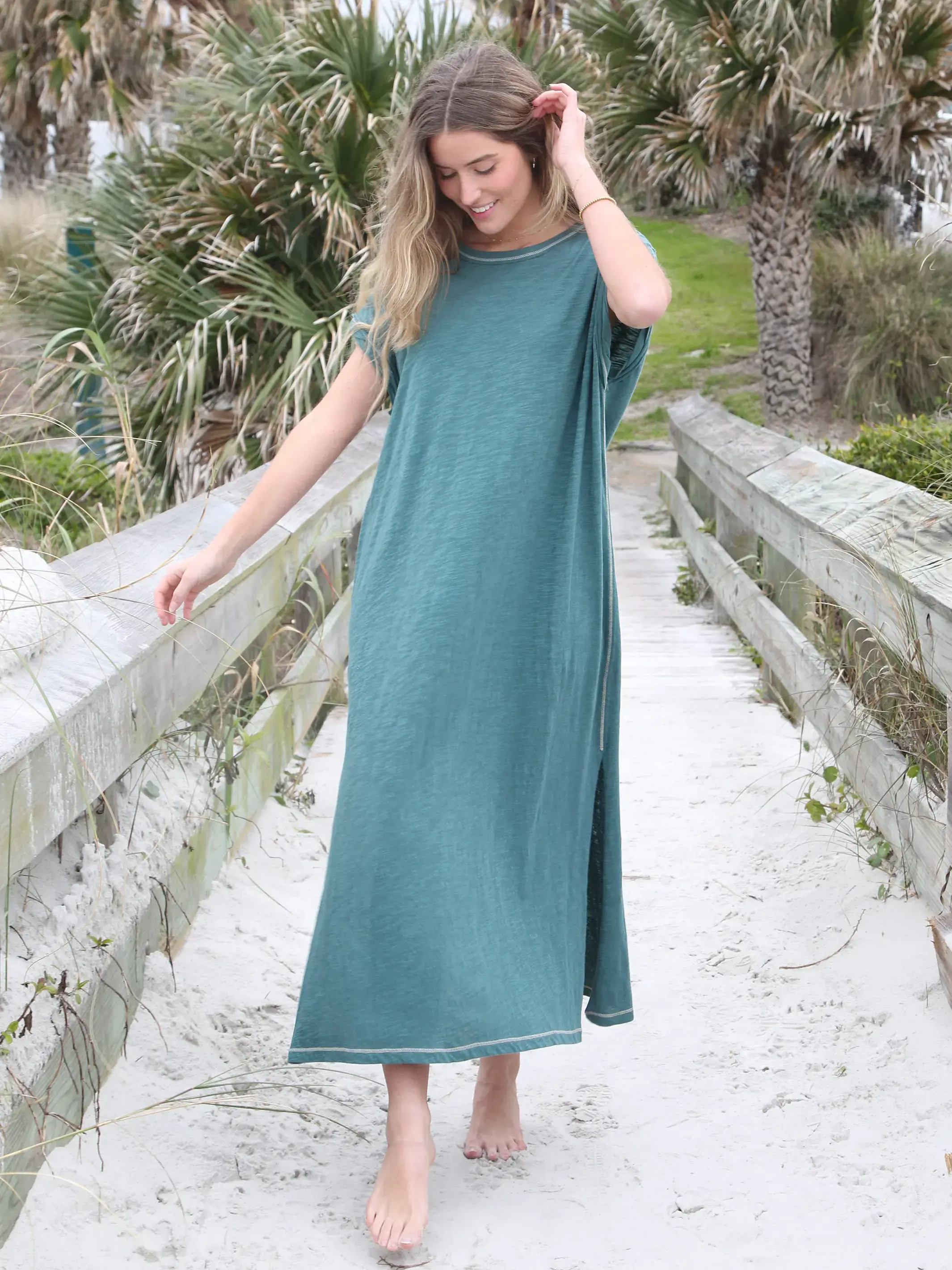 Frankie Knit Tee Midi Dress - Sea Green