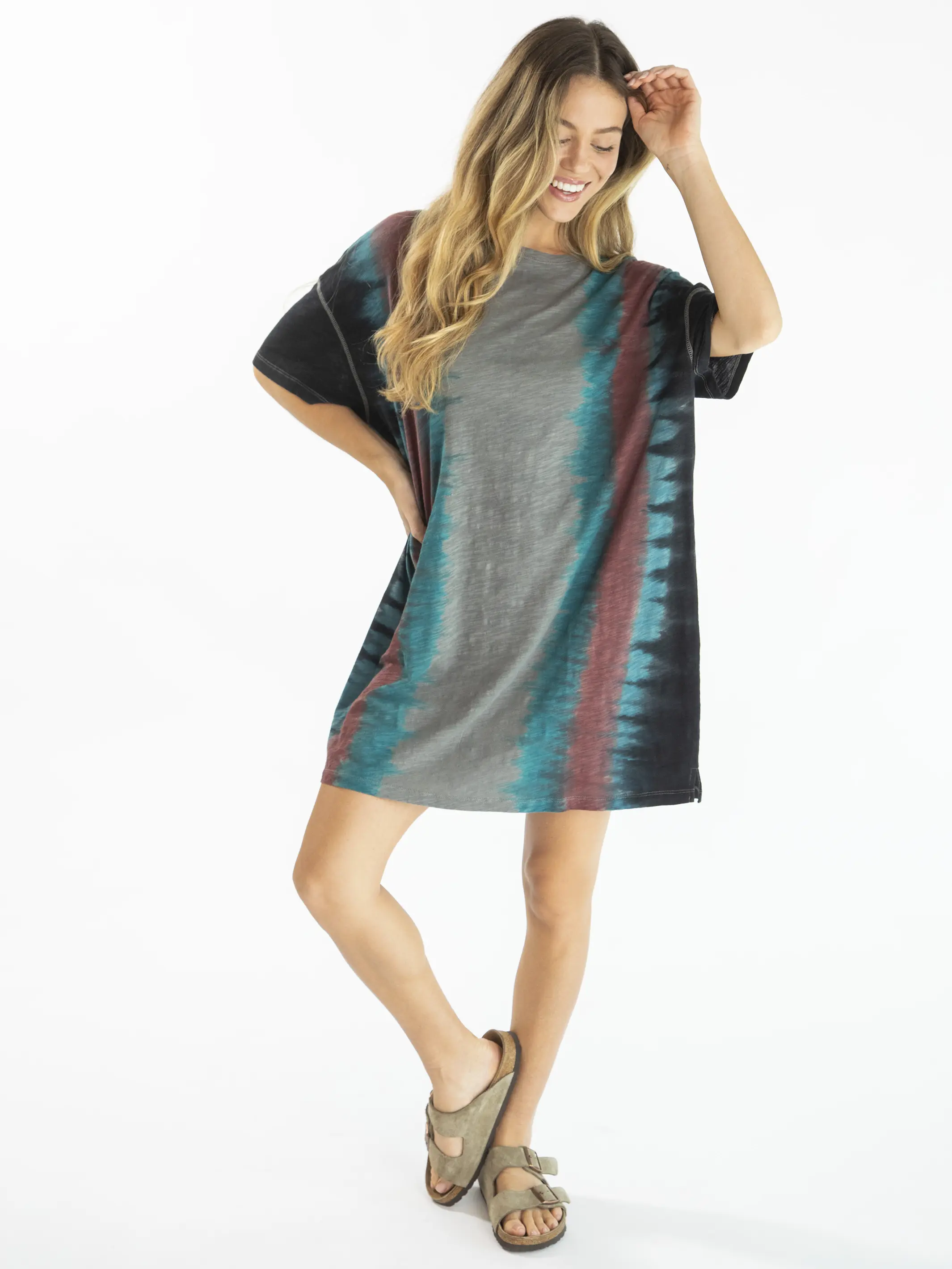 Misty Oversized Cotton Tee Dress - Turquoise Tie-Dye