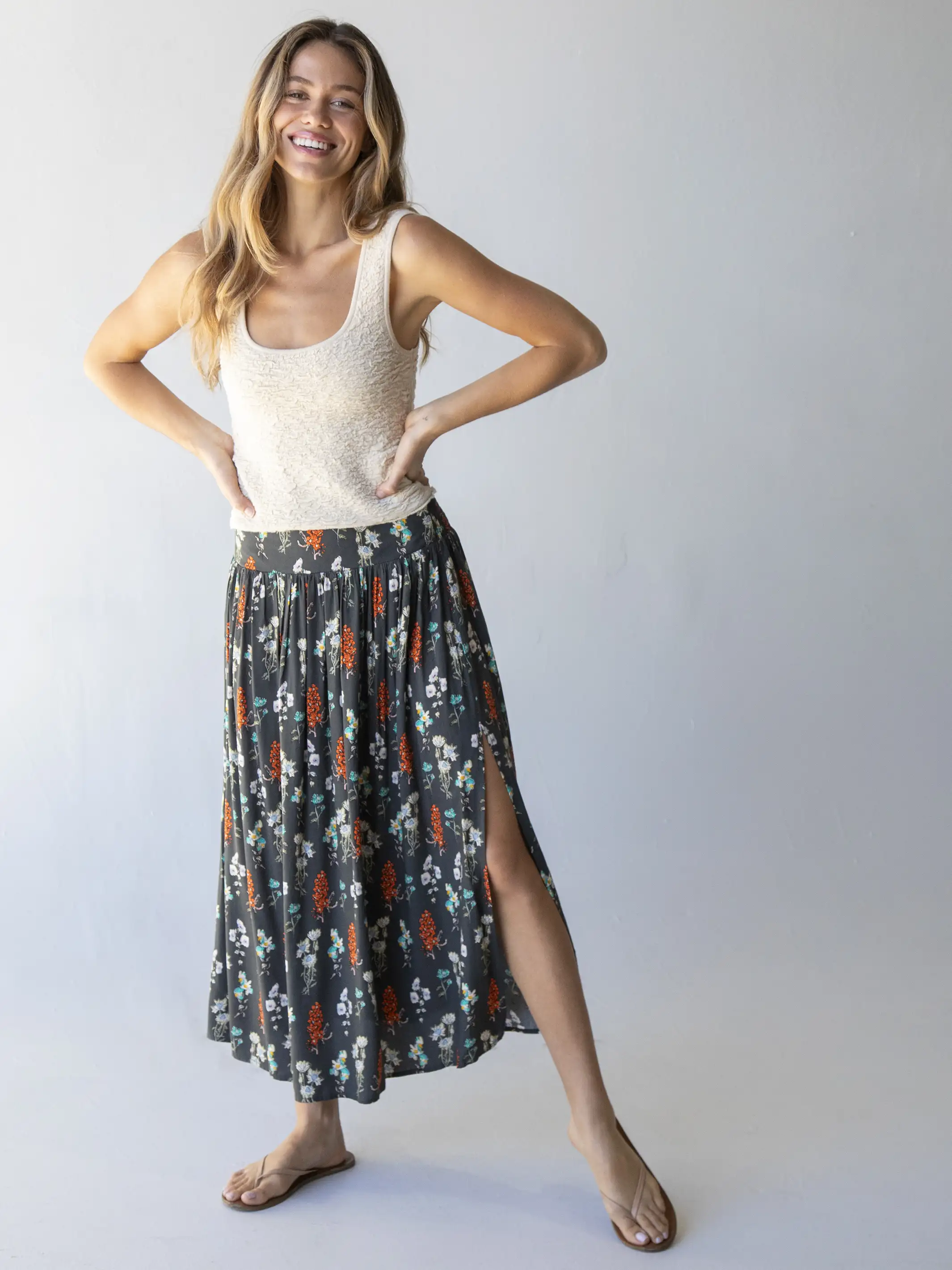 Addie Midi Skirt - Charcoal Bouquet