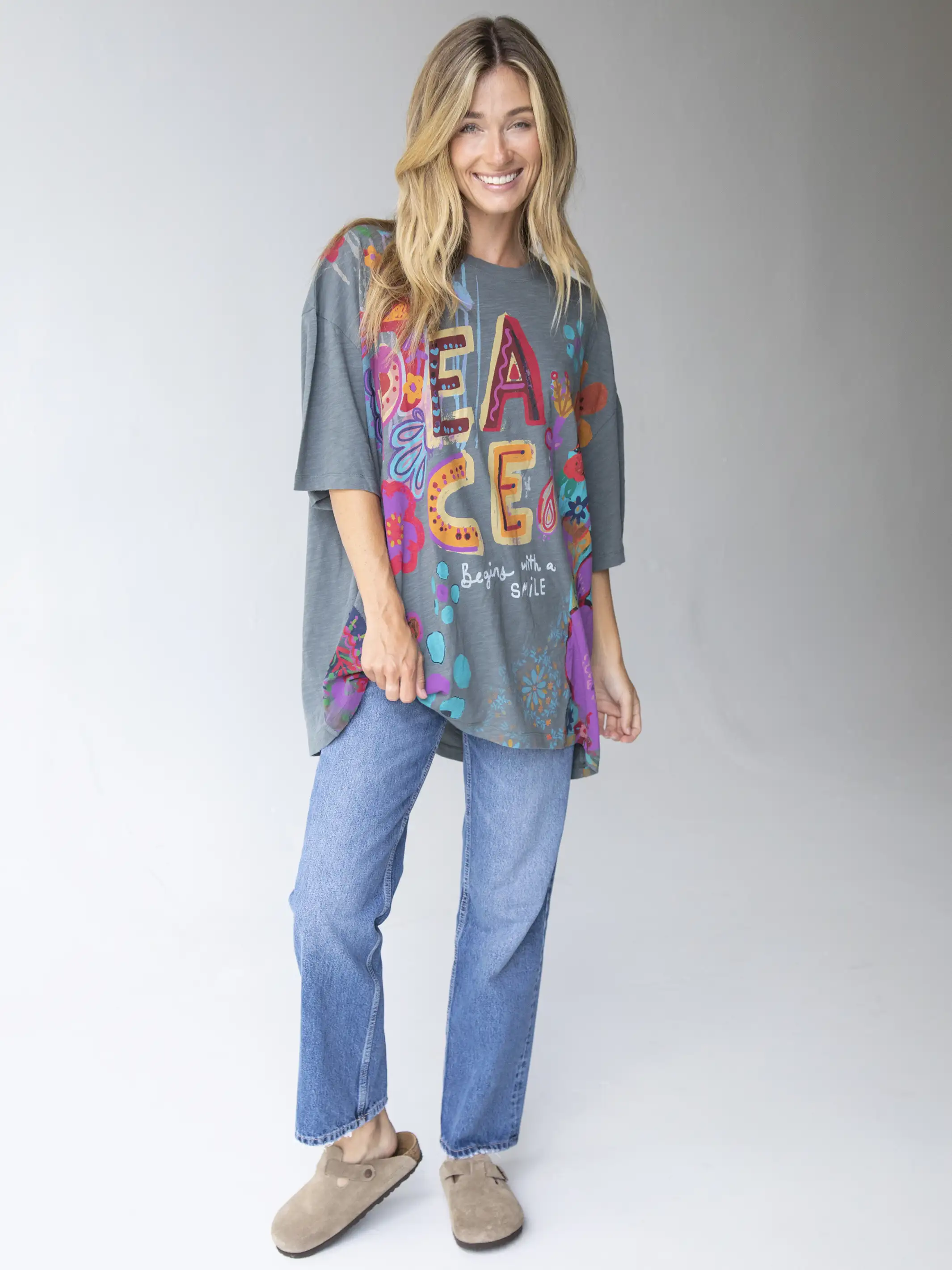 One Size Cotton Easy Tee - Peace Charcoal