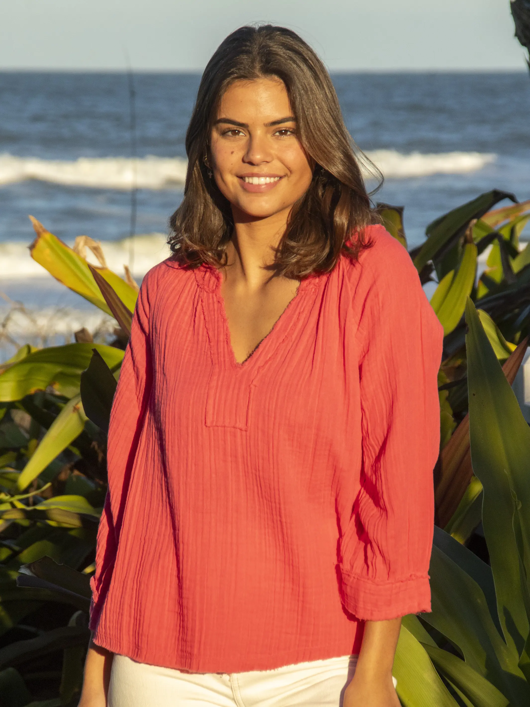 Robyn Cotton Gauze Top - Coral
