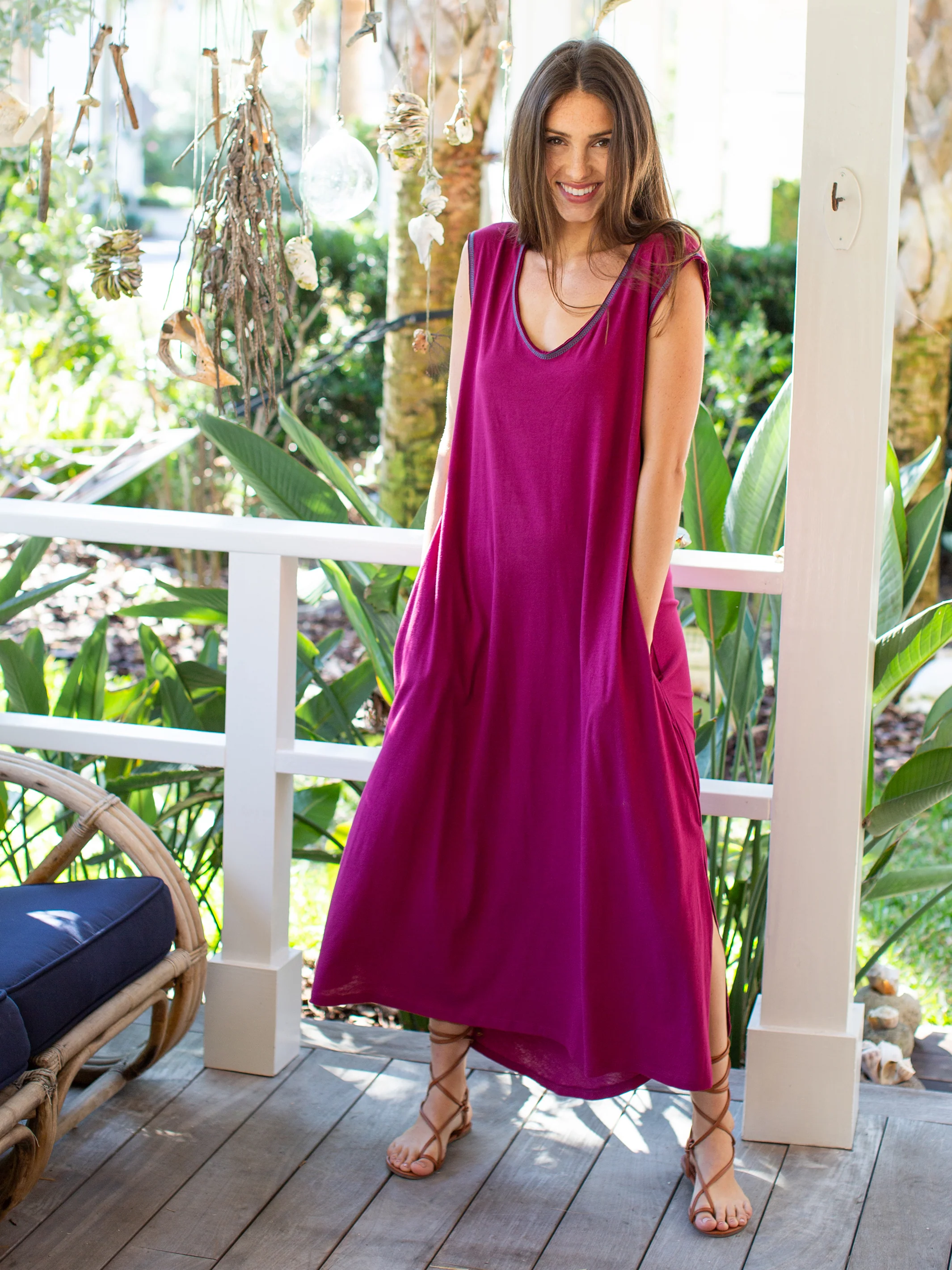 Hangout Cotton Midi Dress - Cranberry