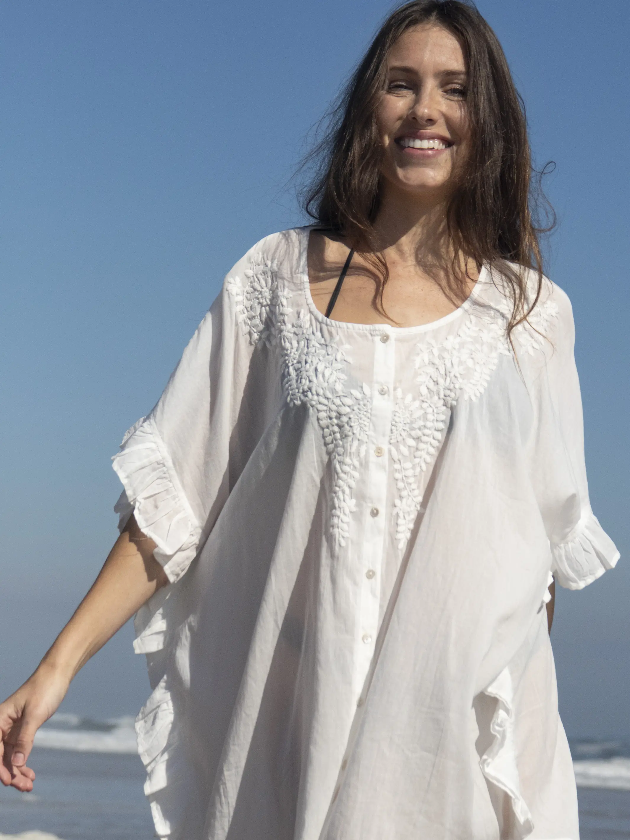 Bimini Embroidered Cotton Cover-Up - White