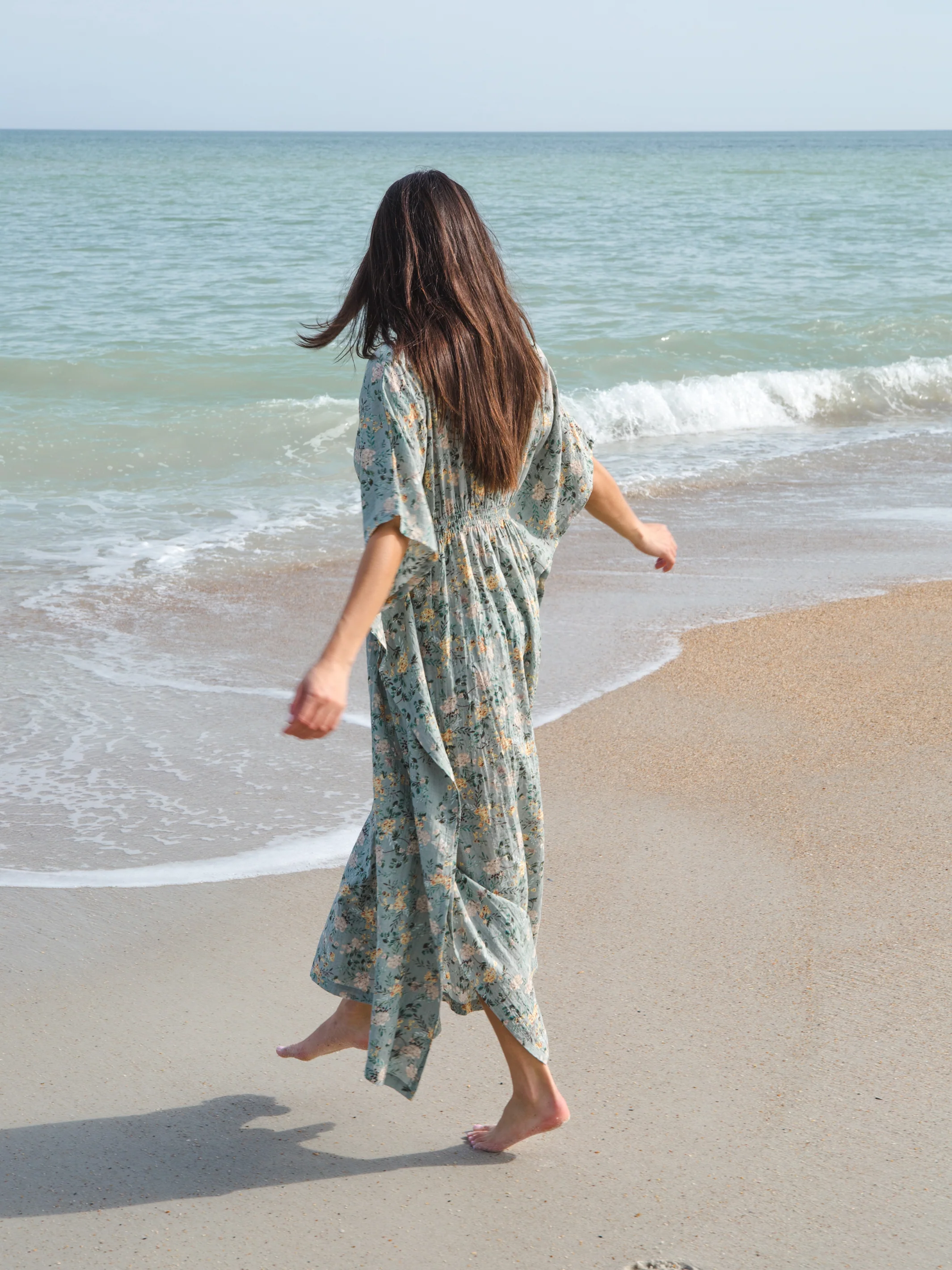 Sanibel Kaftan Dress - Light Green Floral