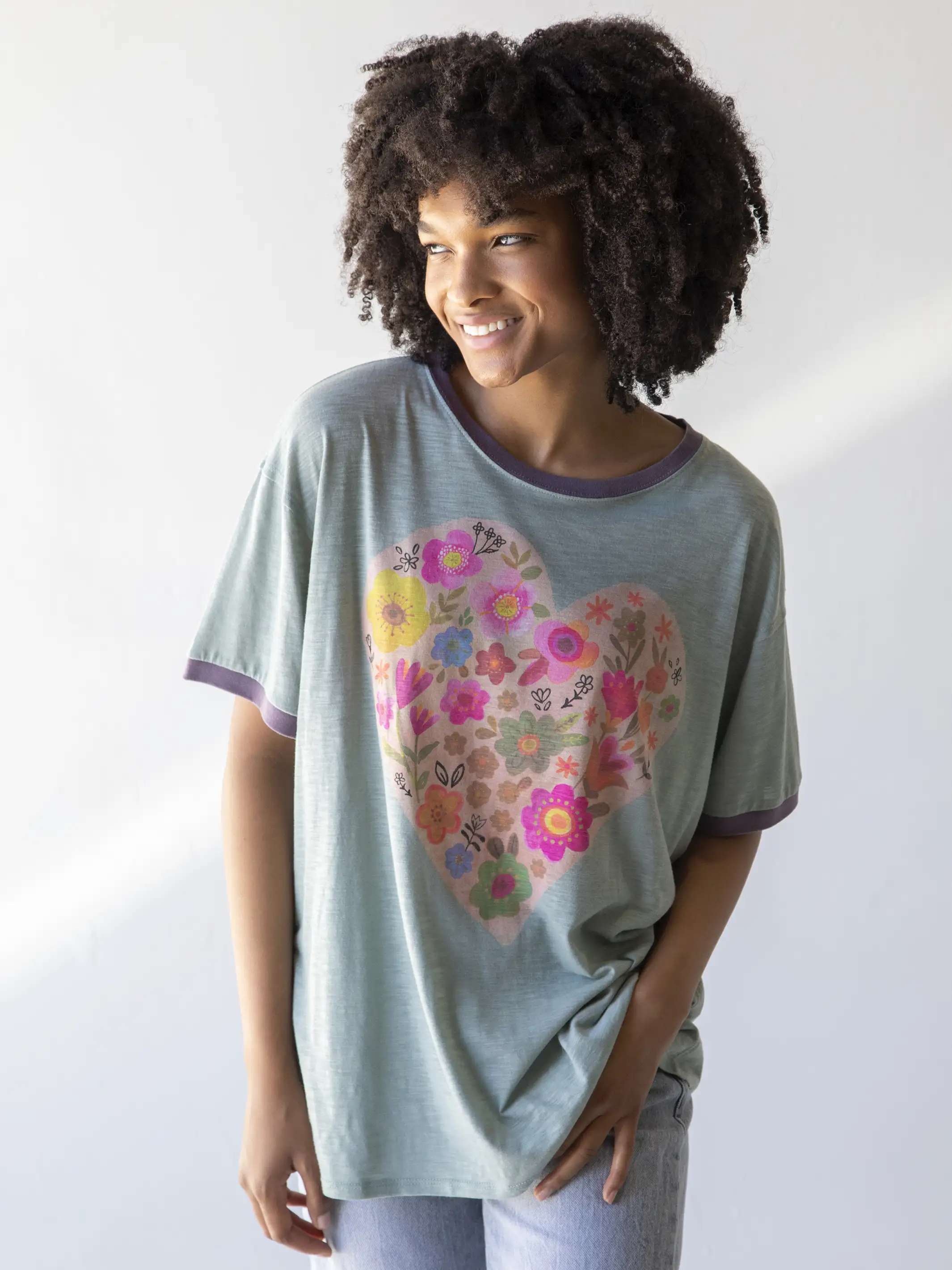 Ringer Oversized Tee Shirt - Heart