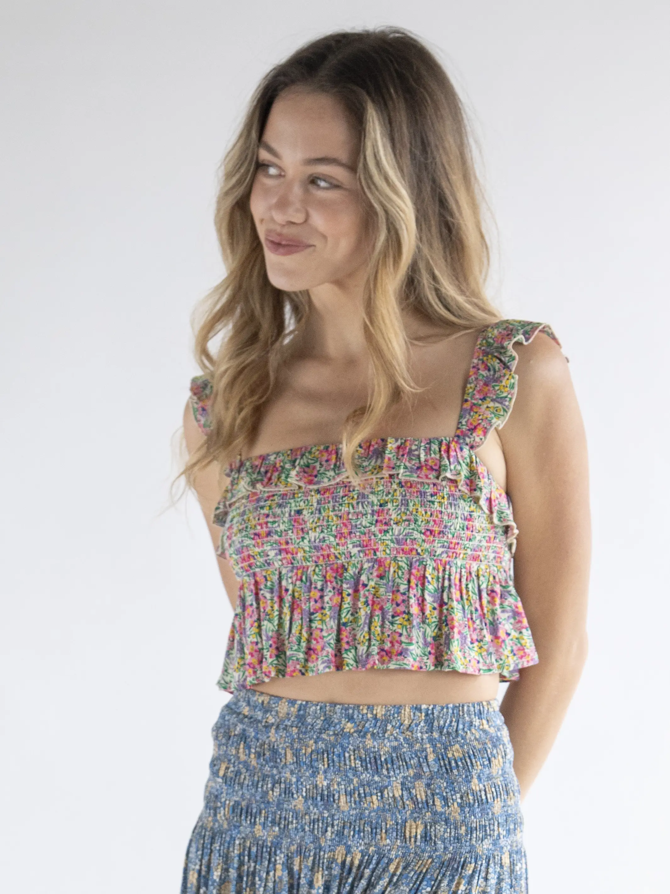 Mix & Match Smocked Top - Ditsy Neon Floral