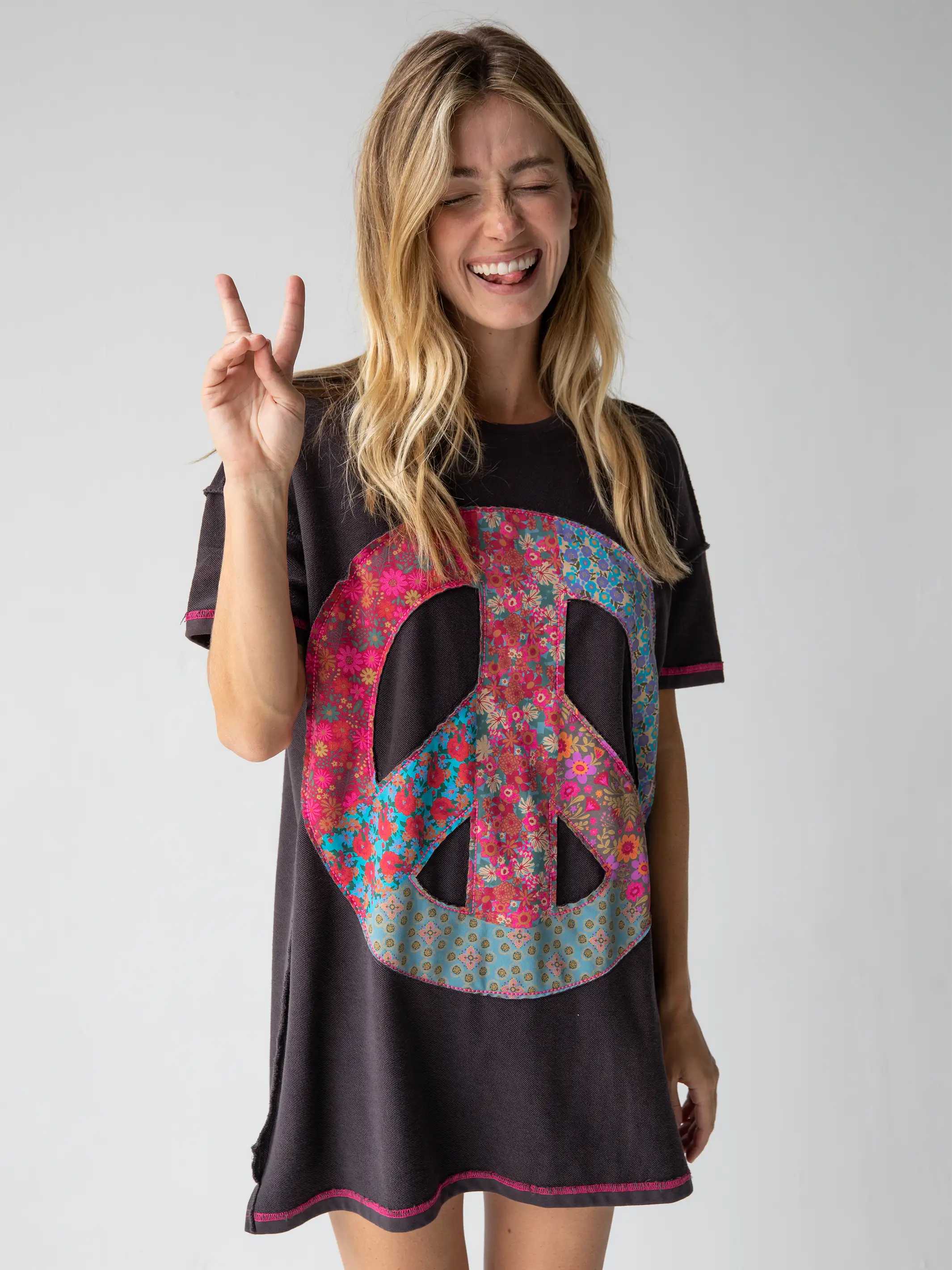 Inside Out Applique Dress - Charcoal