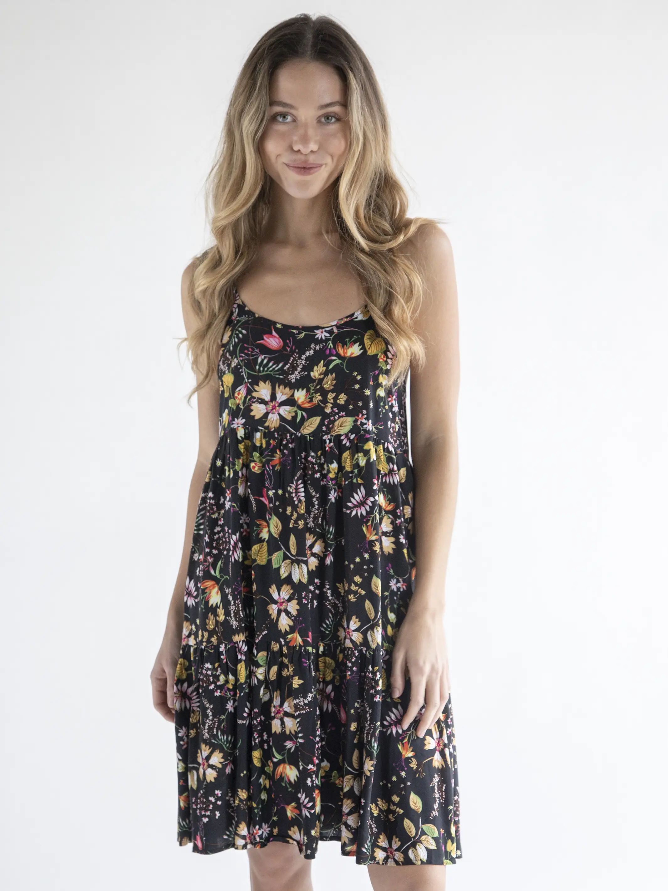 Madi Short Slip Dress - Black Floral Stems