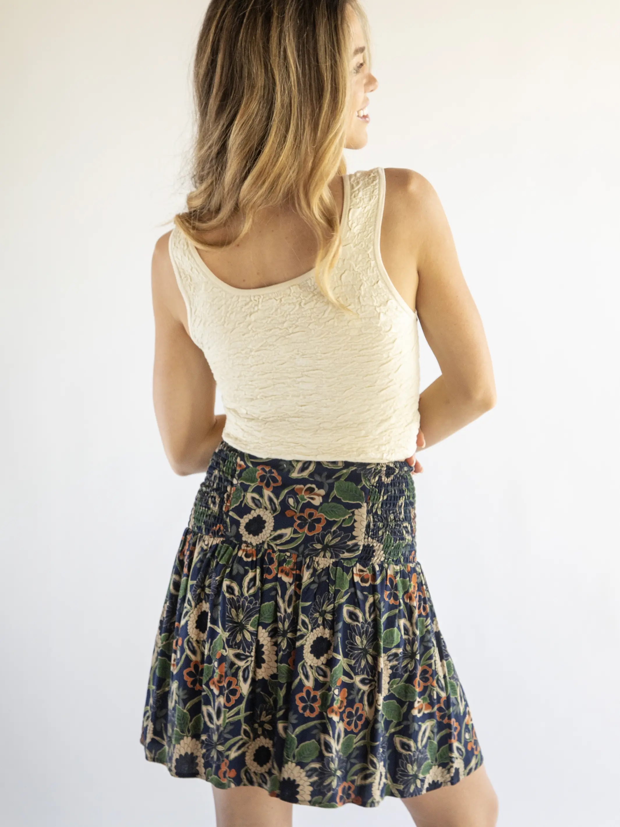 Malia Mini Skirt - Navy Tan Dahlias